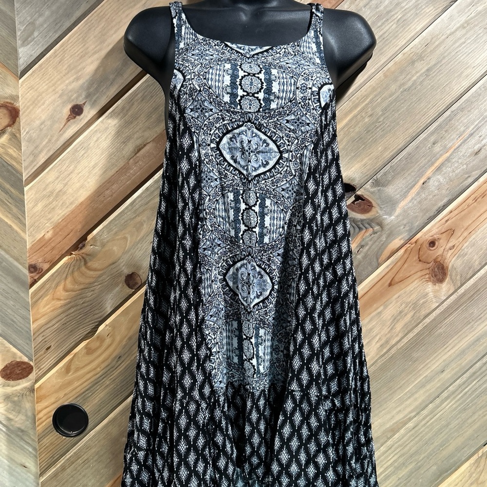 FP Intimately USA Black Combo  Diamond Geometric Panel Cutout Ruffle Sundress